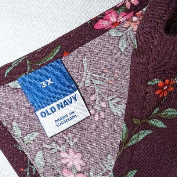 Old Navy | Short Puff Sleeve Plum Burgundy Floral Midi Dress  | Size 3X - Picture 4 of 16